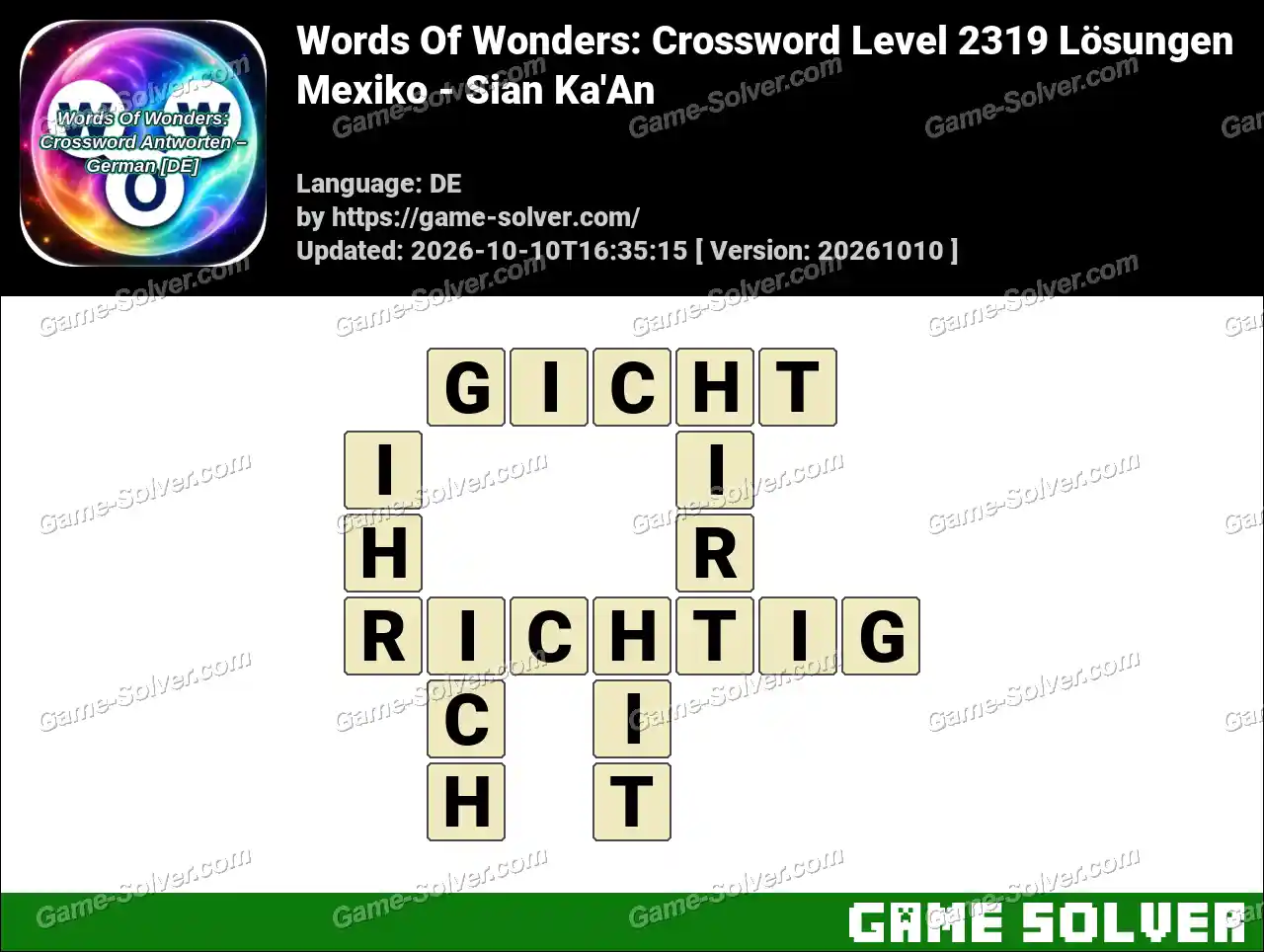 Words Of Wonders: Crossword Level 2319 Lösungen – Mexiko – Sian Ka’An